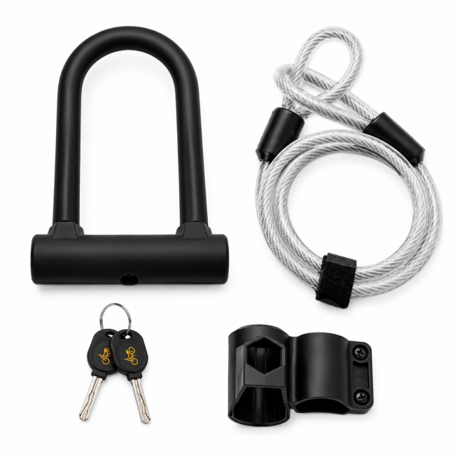 U-Lock катинар със стоманено въже и ключове за електрическа тротинетка и велосипед