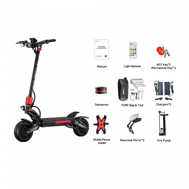 Електрическа тротинетка YUME Raptor 2 с пробег 100 км и скорост 87 км/ч
